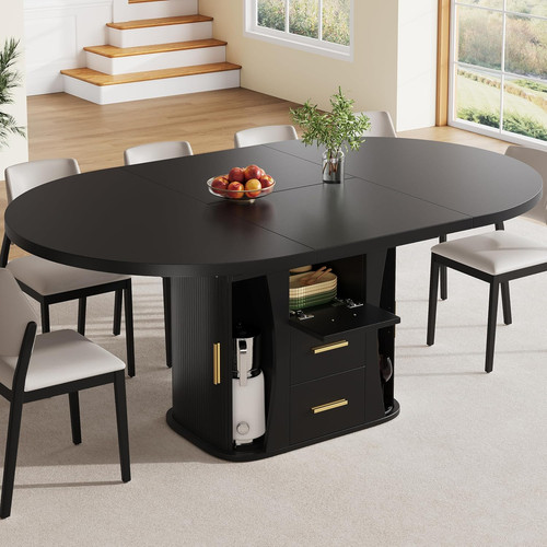 Round extendable dining - dining, table